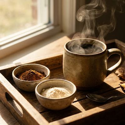 lions-mane, chaga mushroom — culinary food-dish photography