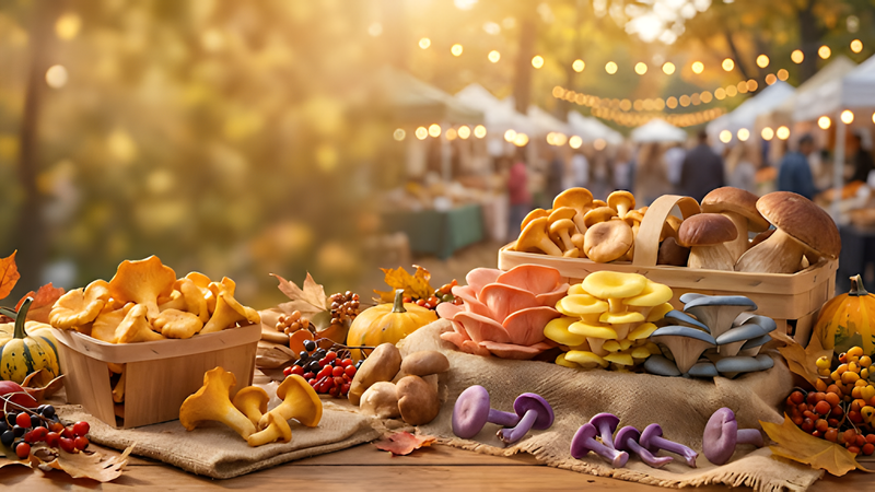 various functional and edible mushrooms ready at a festival