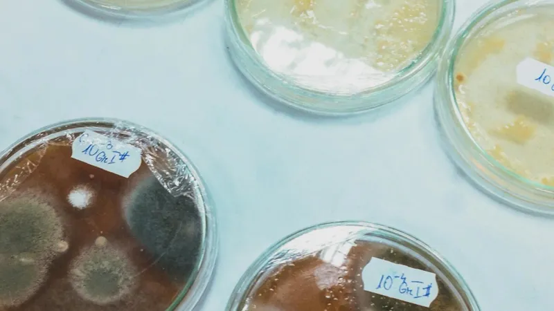 petri dishes with fungi and mold growing